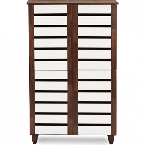 Gisela 4 Door Shoe Cabinet in Oak Finish & White